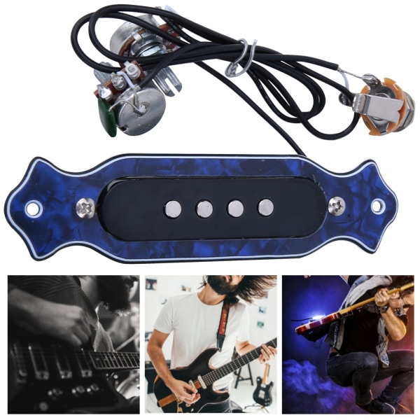 Magnetisk pickup-krets för akustisk elgitarr - ABS-hus, ljudhål - 6 strängar (blå)
