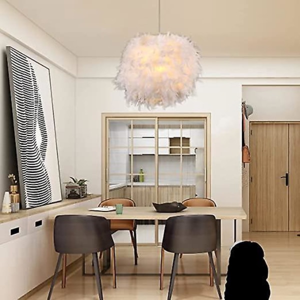 Vit Fjäder Pendel Ljuskrona, Modern Sfärisk Ljuskrona, E27 60W Pendel Taklampa, för Vardagsrum Sovrum Och Barnrum (Diameter