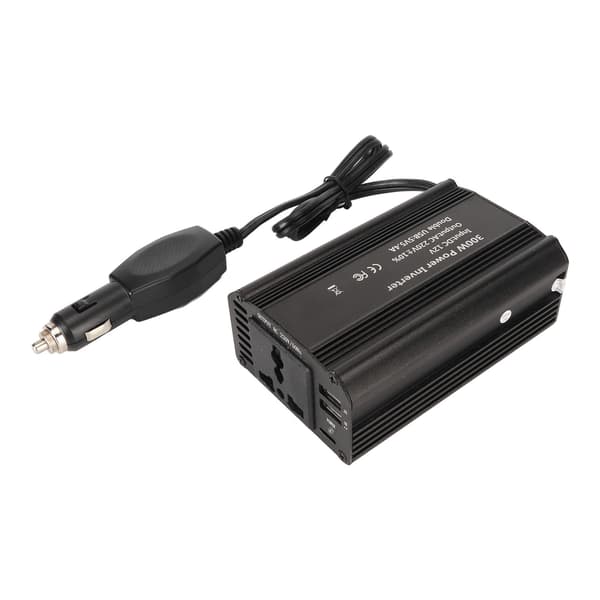 300W Bilstrøminverter DC12V til 220V Bærbar Bilkonverteradapter med 3A 2.4A Dobbelt USB til Stikkontakt Sort