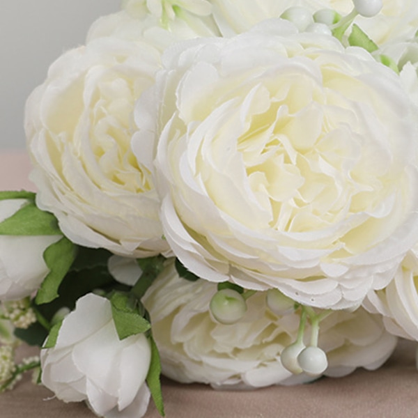 3 buketter 5 hoveder kunstige persiske roser bryllup håndbundet rose blomsterbuket stue hjem dekoration hvid