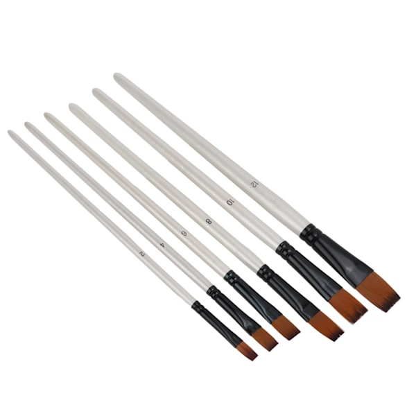 6 stk nylon malepensel pensel holdbar kort håndtak hånd føles komfortabel enkel rengjøring gjentatte ganger kunstforsyninger flat front