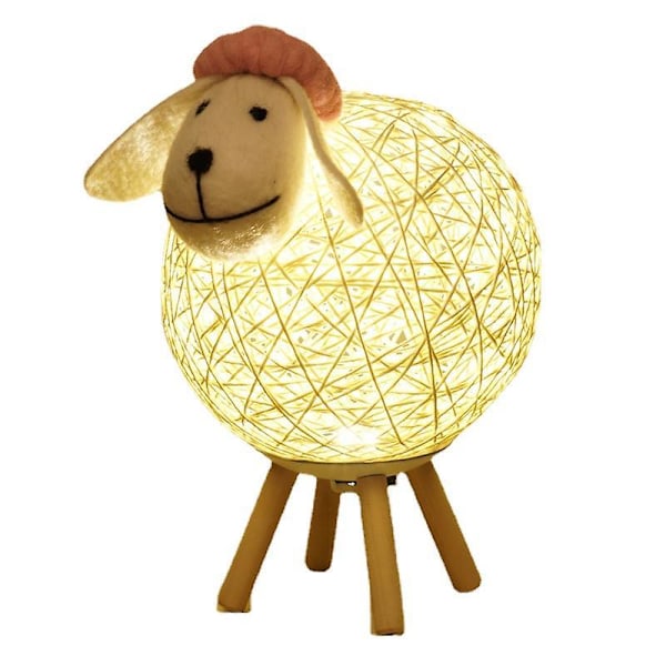 Rattan Fåresenglampe - Sød Natlampe til Børn - Soveværelse, Børneværelse, Stue - USB-kontakt - Lille