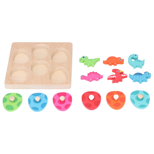 Træ Dinosaur Matching Board Forskellige Farver 6 Figurer Animal Jigsaw Puzzle Legetøj til Børn