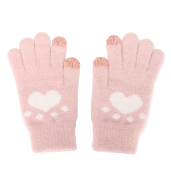 Søde kattepote mønster touchskærmshandsker åndbare bløde imiteret mink varme tykke handsker Pink