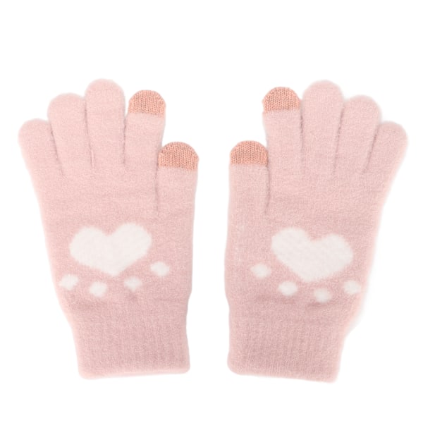 Sødt kattepote mønster touch screen handsker åndbar blød imitation mink varm tyk handskerPink