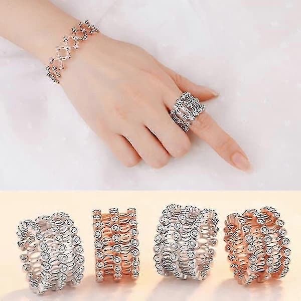 S925 Silver Ring Bracelet 2-in-1 Transformable Ring Bracelet Telescopic Ring for Women-Yvan Gol Gold No Diamond