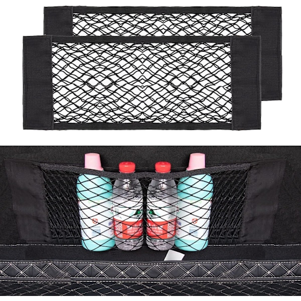 2 stk. Bagagerumsorganisator til bil, 60 x 25 cm bagagerumsnet til bil, Universal Velcro bagagerumsnet taske, Elastisk bagage