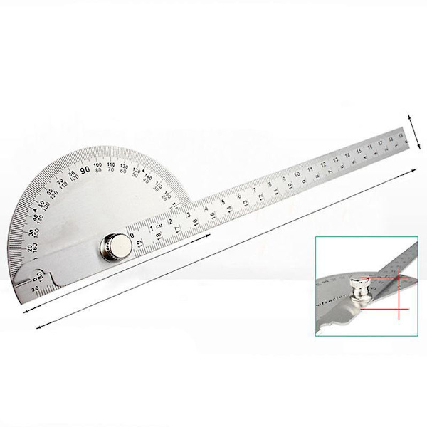 Vinkelmätare i rostfritt stål för träbearbetning - 0-180 grader (25 cm)
