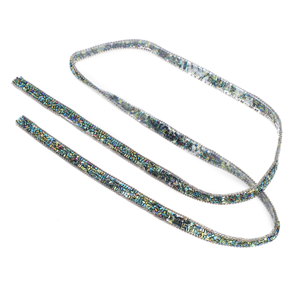 1yard Hotfix Rhinestone Mesh kedja dekorativt bälte för brudklänning halsband grön