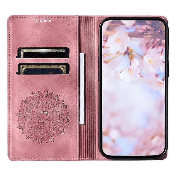 Kompatibel med Samsung Galaxy A55 5G Läderfodral Mandala Blomma Plånboksfodral PinkGold