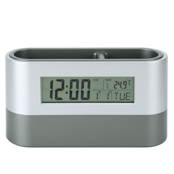 Innovativ pennhållare LCD digital elektronisk klocka med evighetskalender temperaturdisplay