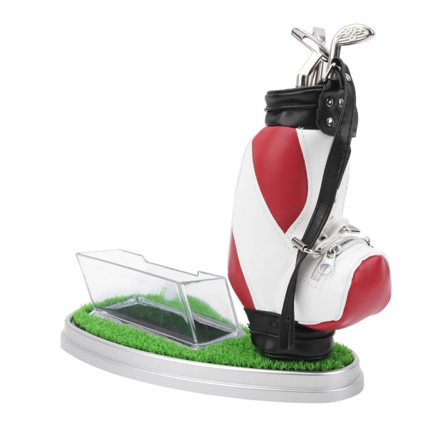 Golf Bag Pen Holder med ur og visitkortholder til skrivebordsdekoration - Golfgave til golfentusiaster