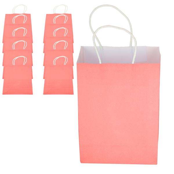 10st Bärbar Kraftpapperspåse Förpackning Presentpåse Tillbehör för shopping Födelsedagsfester15 x 8 x 21cm Rosa