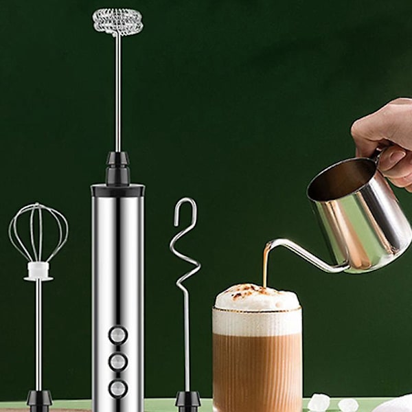 Handhållen Laddningsbar Mjölkskummare för Kaffe Latte Cappuccino Varma Choklad Hållbar Rostfritt Stål Mixer