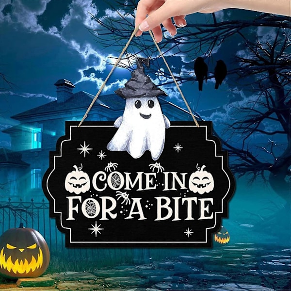 Halloween Skalle Velkomstskilt Med Tau Retro Praktisk Tre Hengende Skilt For Spøkelseshus Hengende Dekorasjon 2stk svart