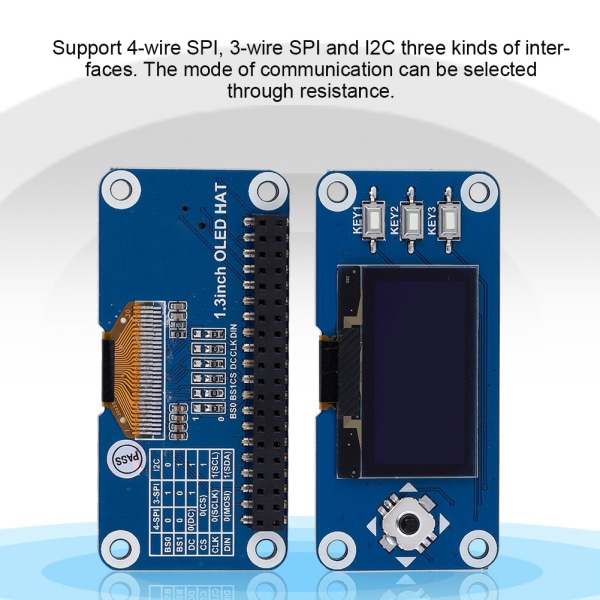 1,3 tommer OLED-skærm HAT-udvidelseskort til Raspberry Pi 2B/3B/Zero/Zero W