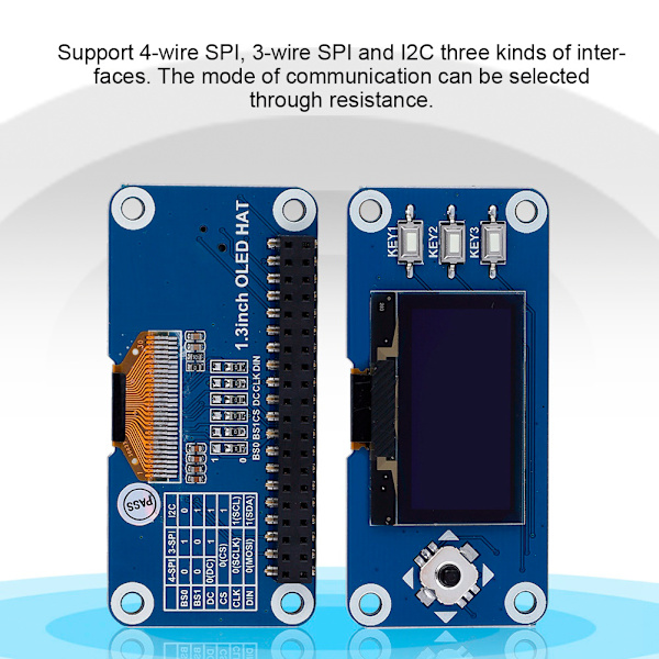 1,3-tommers OLED-skjerm HAT-utvidelseskort for Raspberry Pi 2B/3B/Zero/Zero W