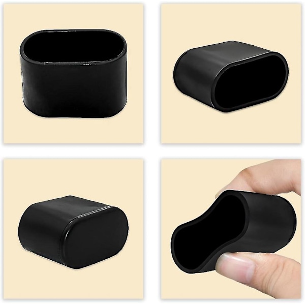 Förpackning med 8 Ovala Mjuka PVC Stolsbensskydd 25 X 50 Mm (1\" X 2\"), Svart