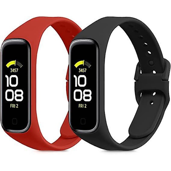 Samsung Galaxy Fit 2 kompatible klokkebånd - 2-pak med utskiftbare silikonremmer (svart/rød)