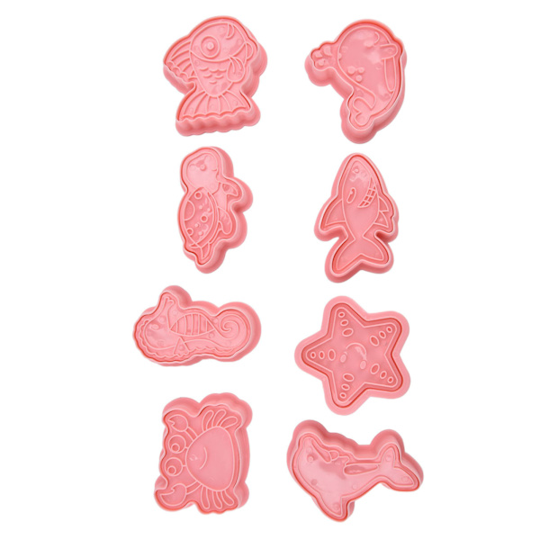 Plastik Cookie Cutters Havdyr Mønster 3D Tegneserie Bage Pressbar Form til Køkken Bagværk