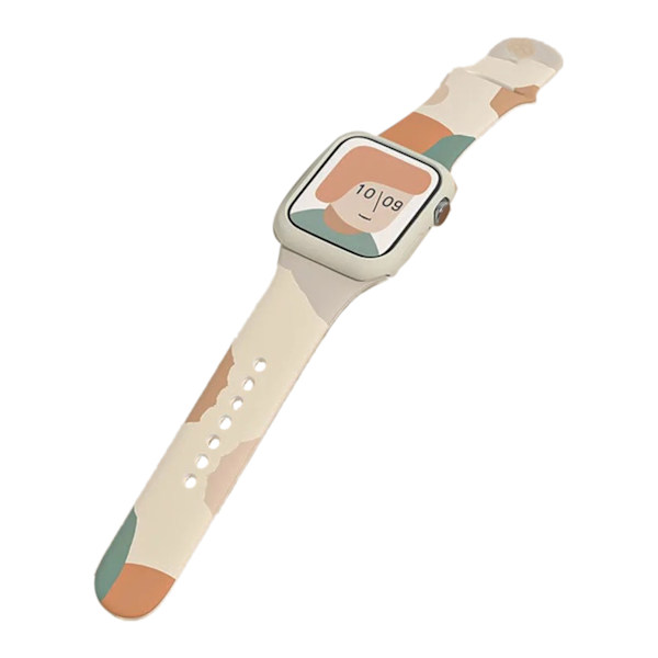 Silikonklockarmbandersättning Färgtryck Snabbkoppling Armbandsur Rem för IOS Watch 6 7 Grön Snö Orange 38/40/41MM