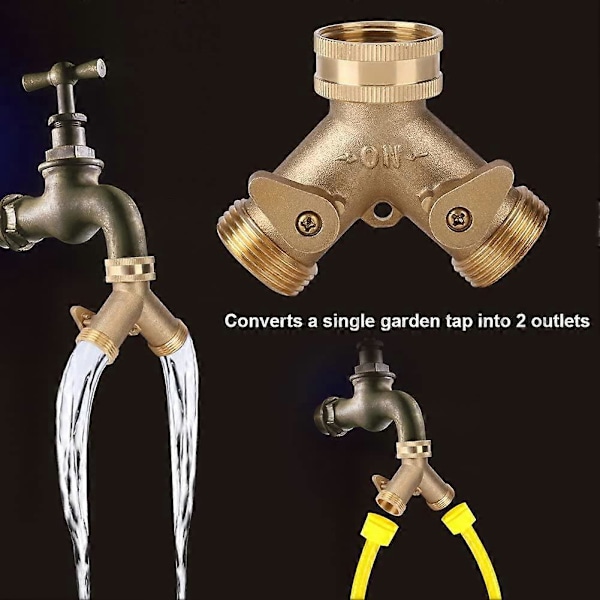 3/4\" Vandhane Connector Y Form Tap Connector Slange Vandhane Adapter 2 Vejs Messing Slange Adapter Svanehals Havevandhane Ventil Connector til Udendørs Havevanding