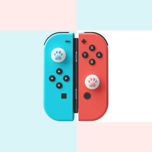4 stk. (Rosa med blå) - Smarte tommelgrepshetter for Nintendo