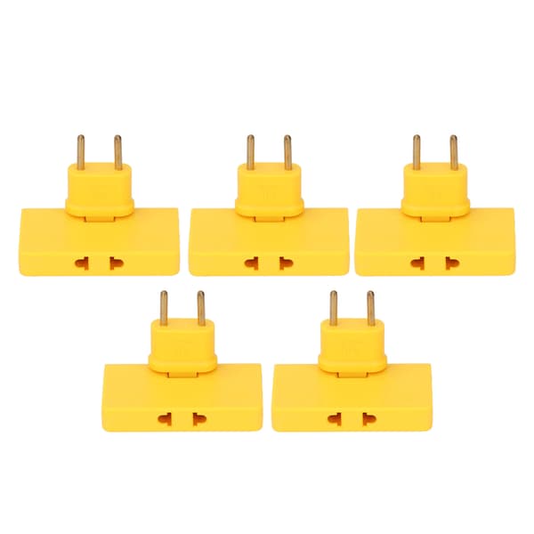 5 stk. EU-stikkontaktomformer trådløs 180 graders forlengelse 1 til 3 EU-pluggadapter 110-250V gul