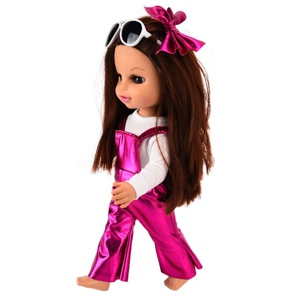 14 tum/35 cm Baby Girls Doll Poseable Fashion Glitter Vit Race Lavendel Overaller med Solglasögon