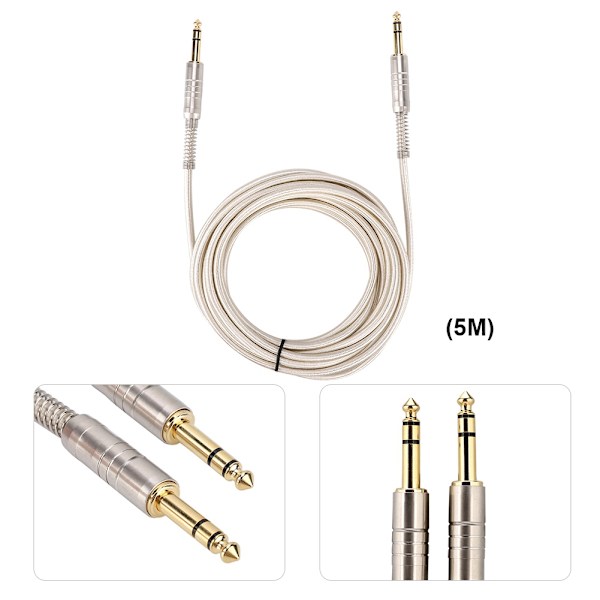 Forgyldt 6,35 mm han til han adapter stereo forlænger lydkabel stik ledning (5M)