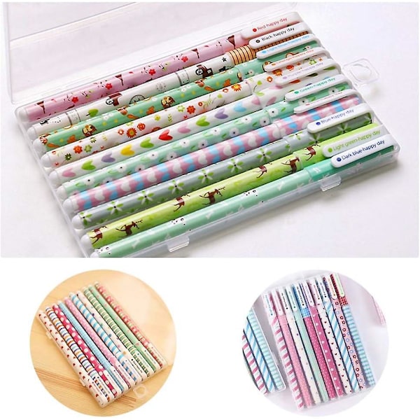 10 stk Kawaii Gel-kulepenner med dyretema - Fargerikt skrivesett fra koreansk-japansk brevpapirsamling