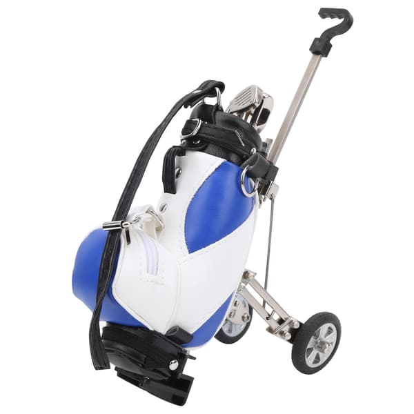 Skrivebordsgolfpennsett 3 kulepenner og miniveske sinklegering golfpennholder blå hvit