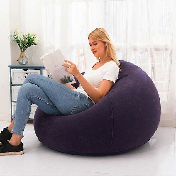 Uppblåsbar Soffstol Flockad PVC Trädgård Lounge Sittsäck Utomhusmöbler Camping Vandringsryggsäck