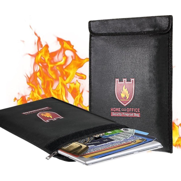 Brandsikker dokument- og pengepose, 15 x 11, silikonebelagt, vandafvisende, lynlåslukning - beskytter dokumenter, kontanter, smykker