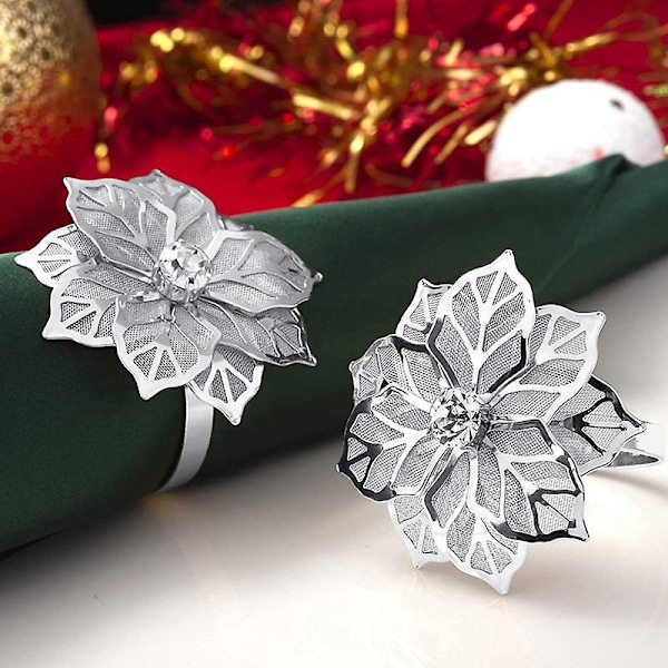 12 stk. Blomster Rhinestone Servietringe Sæt Legering Hul Design Elegant Serviet Holdere til Hjem Decor