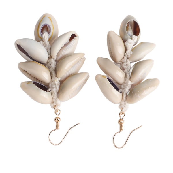 Conch Shell Örhängen Boho Style Shell Dangle Örhängen Handvävda örhängen för kvinnor Flickor Vit