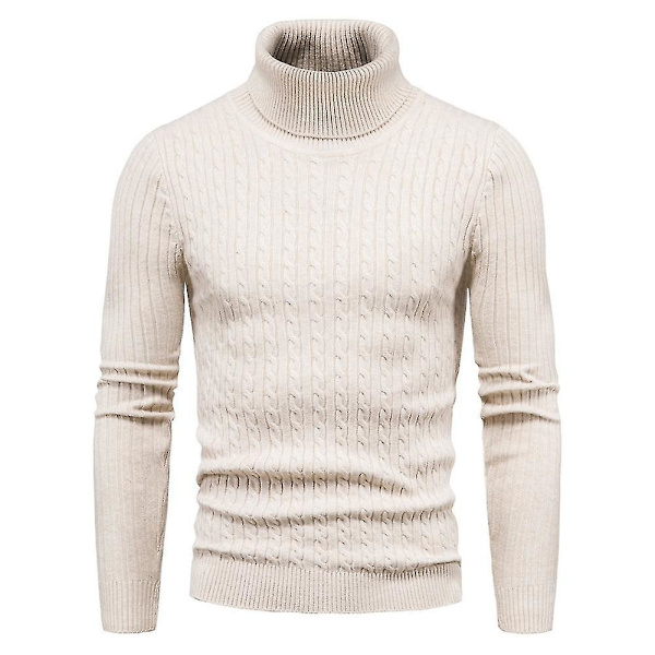 Slim Fit Stickad Polotröja för Herr - Khaki - Storlek 2XL
