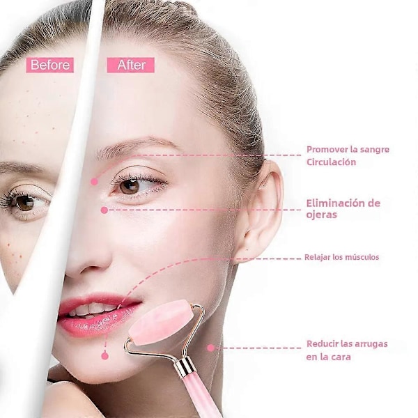 Rose Quartz Gua Sha Rulle Dobbelt Hoved Ansigtsmassager til Hudpleje Krop og Ansigtsmassageværktøj pink
