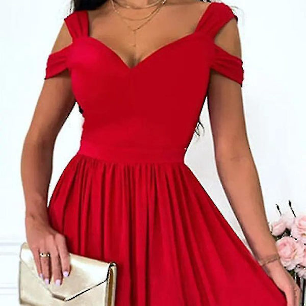 Elegant Off-Shoulder Maxi Kjole til Kvinder - Perfekt til Afslappet Ferie og Sommer Strandfester M Rød