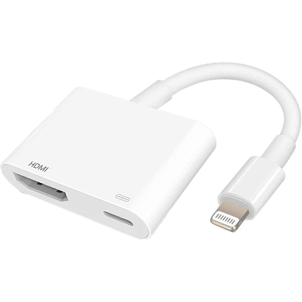 Lightning–HDMI-sovitin Lightning Digital AV -sovittimella 1080P, Lightning-latausportti valkoinen tietyille iPhone-, iPad- ja iPod-malleille sekä HDTV-näytöille