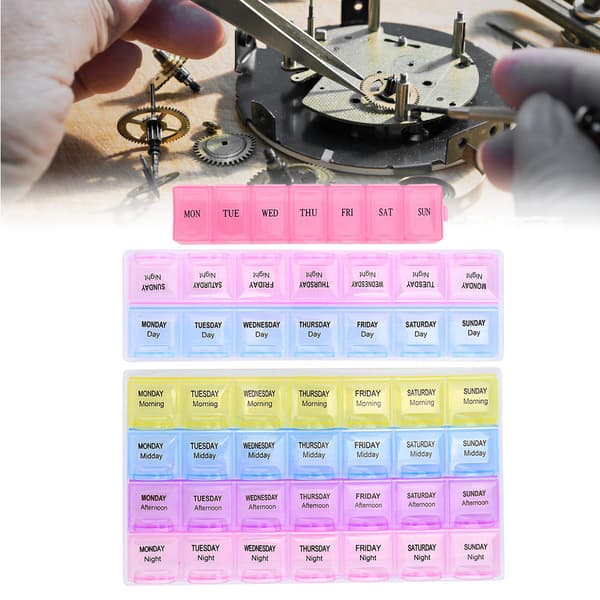 3 stk. Plastik Urdele Opbevaringsboks Organizer Urmager Reparationsværktøj Opbevaringsbakke (2 Farver 7 Gitre 2 Farver 14 Gitre 4 Farver 28 Gitre)