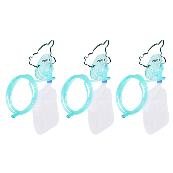 3-pack Engångs Mjuk Silikon Syre-Slang Mask Set Syretillförsel Utrustning Tillbehör Storlek L Syrepåse med Mask
