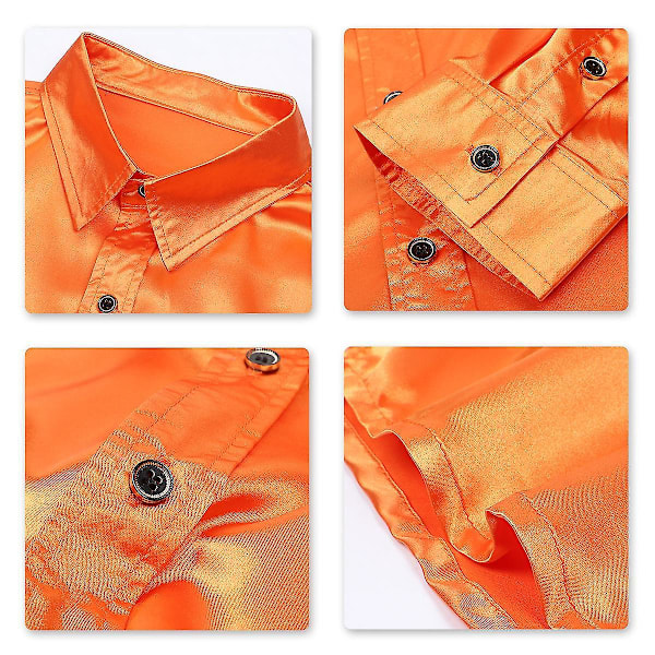 Miesten rento, kiiltävän oranssi, pitkähihainen, slim fit -pukeutumispaita XL