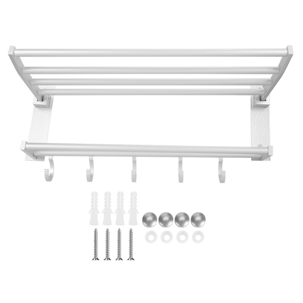40 cm dusjhylle Sammenleggbar baderoms håndklestativ i aluminium med 5 kroker Sølv