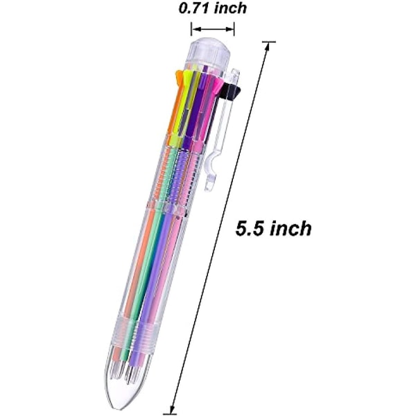 8-in-1 sisäänvedettävät moniväriset kuulakärkikynät - läpinäkyvä piippu, ihanteellinen toimistoon, kouluun, opiskelijoille, lahja lapsille