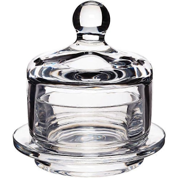 Smörask i glas, liten klockformad behållare med lock för servering av smör, pålägg, ost, pastej och tapenader, 9 x 9,5 cm, klart glas