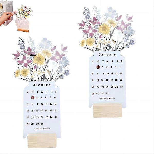 2024 Bloomy Flowers Pöytäkalenteri, Luova Kukka-aiheinen Pöytäkalenteri, 2024 Kukka-teemainen Kalenteri, Joululahjat Uudenvuodenlahjat B 2kpl