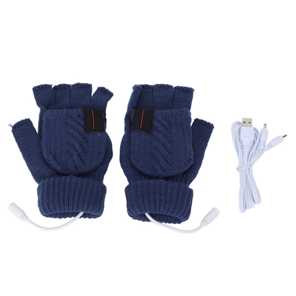 Handskar Blå USB Dubbelsidig Värmesticka Vintervarma Fingerless Handskar Dekorationspresenter