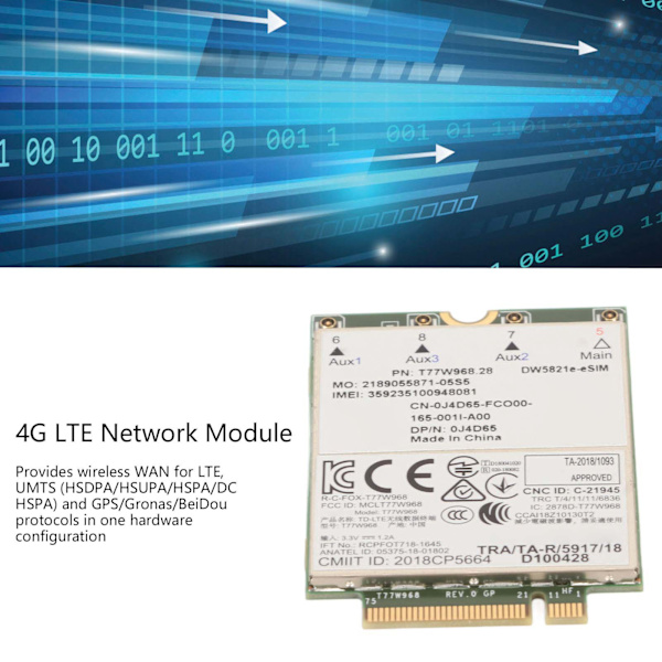 4G LTE netværksmodul til Dell bærbar computer 1GBPS understøtter Cat16 E ESIM netværk T77W968 netværkskortmodul