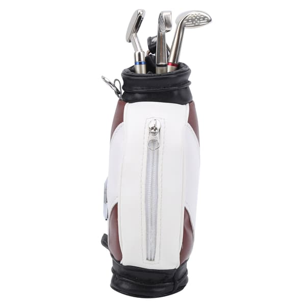 Mini Skrivbords Golfbag Pennklocka Zinklegering PU Läder med Golfpennor Souvenirset Present Brun Vit